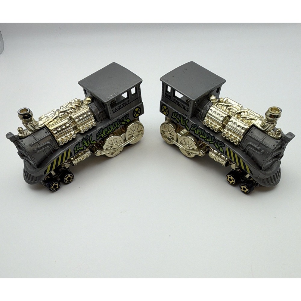 Mattel Rail Rodder Diecast Train Engine #5 - Gray, Gold, Black, Green Hotwheel